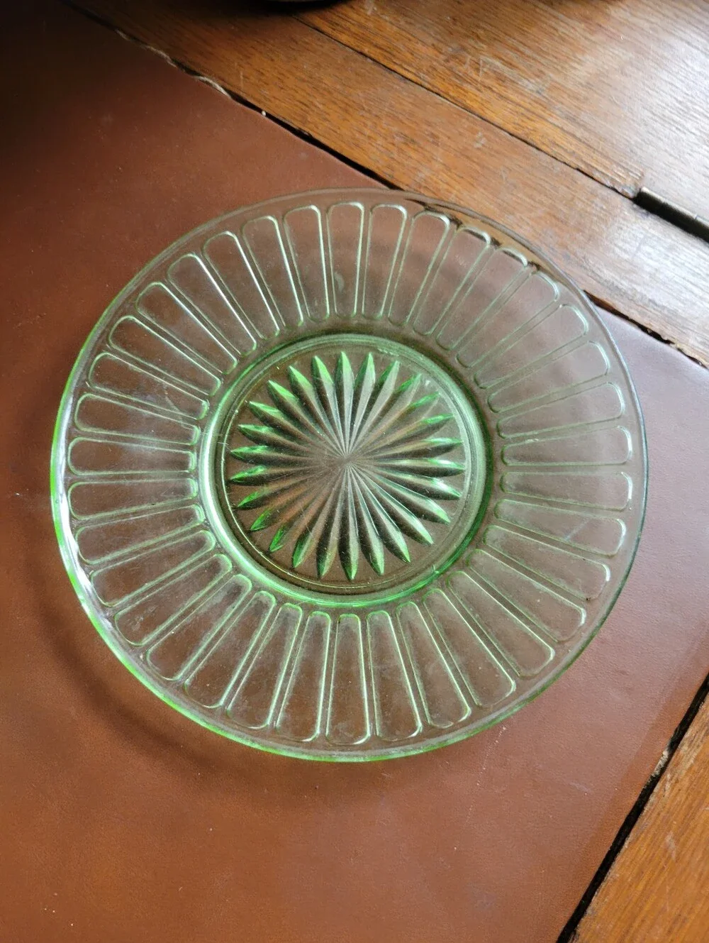 Uranium Glass Vintage Tea Cup Saucer Set Green Depression Glass